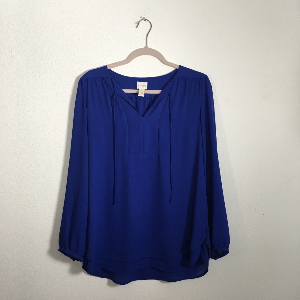 Chico's Sapphire Blue Long Sleeve Blouse, 1